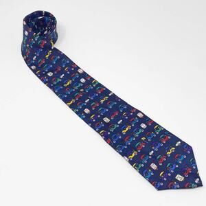 ALYNN Vintage Navy Blue "Sunday Driver" 100% Silk Fine Novelty Golf Tie